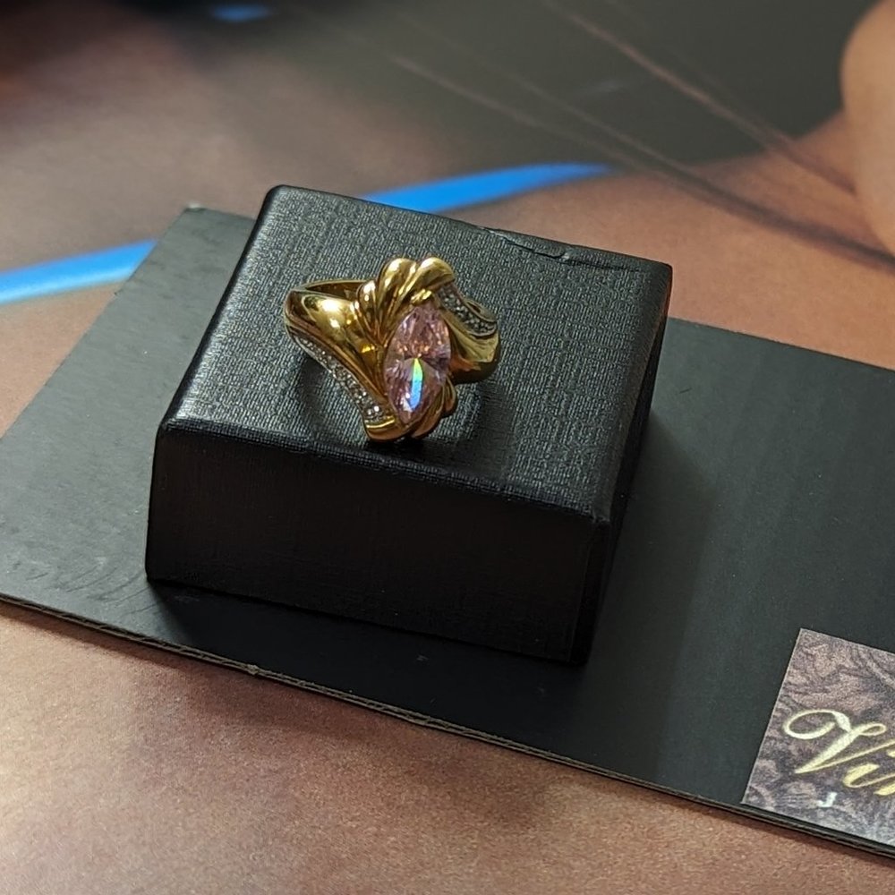 Huge 12mm X 10mm Pink Swarovski Marquise Crystal Ring Cocktail 18k Gold Plated